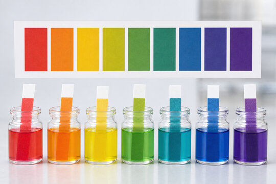 PH test strips with color chart and solutions