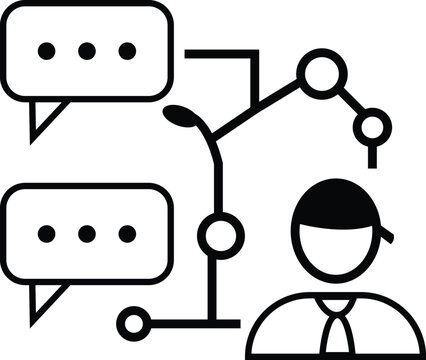 Customer Service Representative Icon with Speech Bubbles and Network Connection Line Art