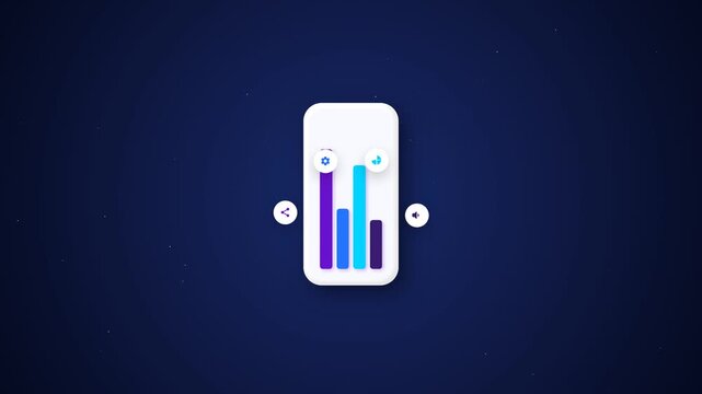 Seamless loop animation of 3D smartphone with mobile marketing analytics charts and floating digital icons