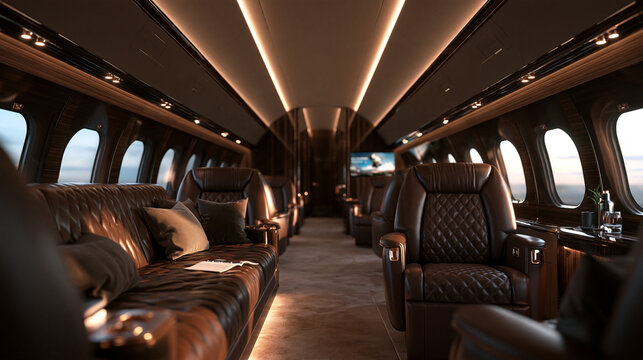 Luxury Private Jet Interior with Leather Seats