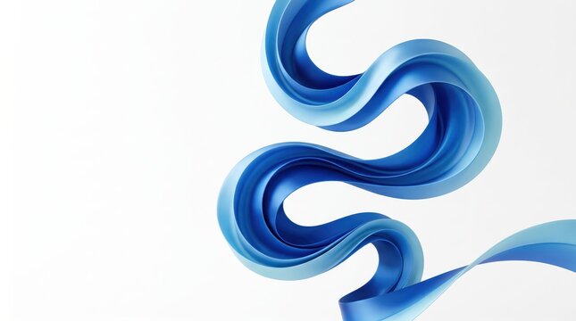 Abstract 3D blue ribbon shape flowing dynamically, smooth gradient texture, minimalist design element, creative, fluid motion art, modern graphic resource, wallpaper, elegant curve
