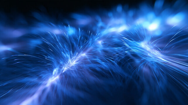 Abstract Blue Glowing Fiber Optic Energy Data Network