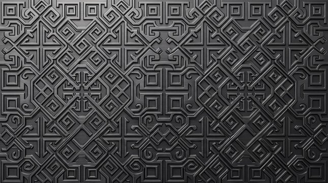 Ornate Black Metallic Geometric Relief Pattern Background