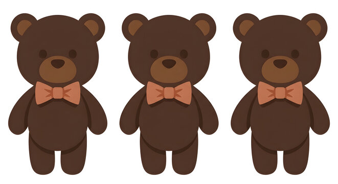 Bowtie teddy bear characters in minimalist flat design