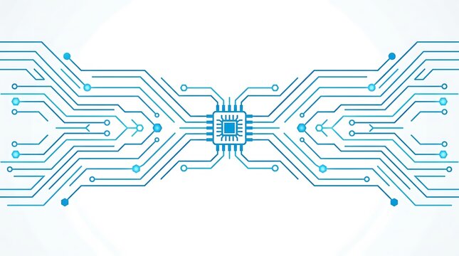 Abstract Blue Circuit Board Background with Digital Arrows and Technology Pattern