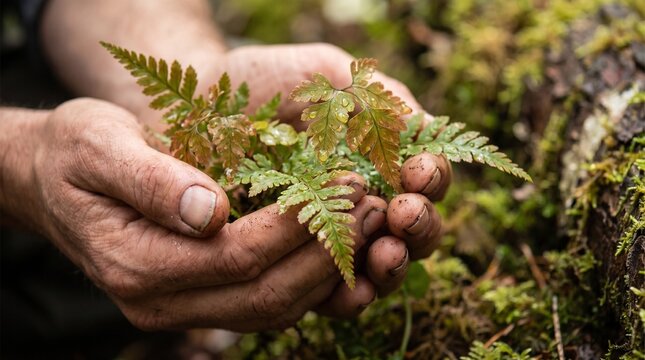 detailed Macro photo of hands holding delicate leaves 2k showing abstract micro structural details and textures with professional studio lighting