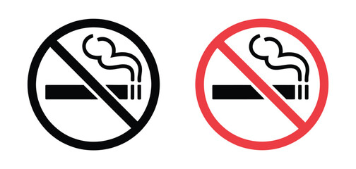No smoking sign icon set featuring cigarette prohibition symbols, smoking ban signage, tobacco restriction, workplace safety, and public health compliance ©   