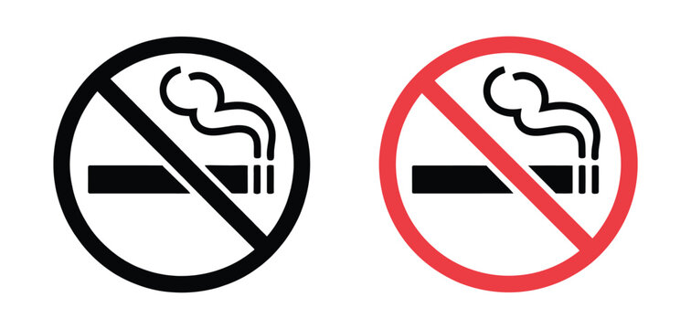 No smoking sign icon set featuring cigarette prohibition symbols, smoking ban signage, tobacco restriction, workplace safety, and public health compliance
