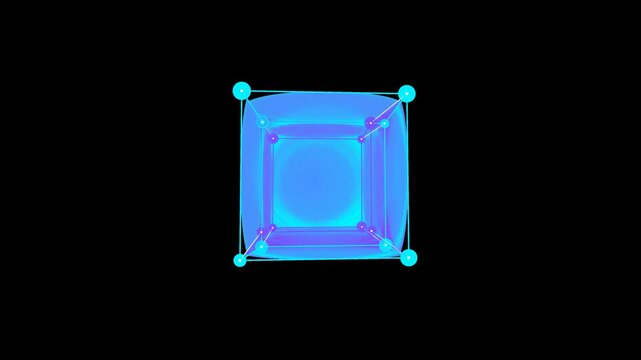 Cybernetic tesseract morphing with an integrated clear matte background for high-tech scientific presentations