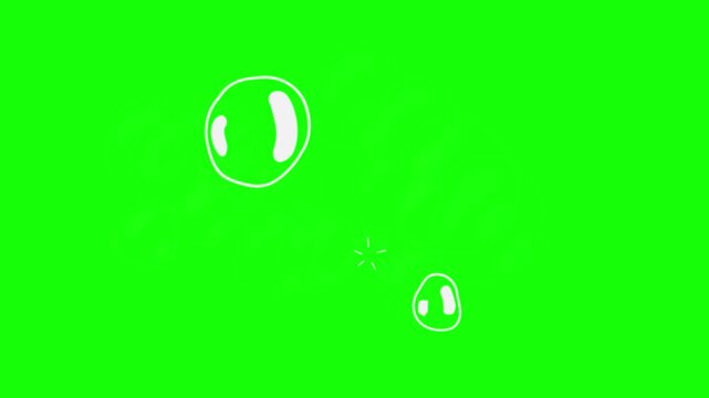 Soap bubble burst animation&mdash;popping, shattering, or exploding&mdash;in a cartoon doodle style; includes alpha channel and green background; 4K video suitable for your video compositing needs.