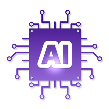 Purple AI Chip Processor Icon with Circuit Board Lines Transparent PNG