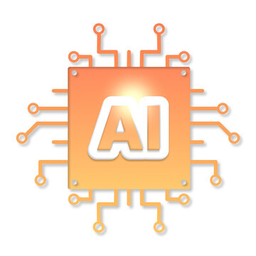 Yellow Orange Pink AI Chip Processor Icon with Circuit Board Lines Transparent PNG