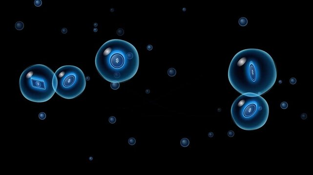 Floating blue spheres with dollar signs and currency symbols moving in dark digital space 3d motion graphics animation for financial backgrounds