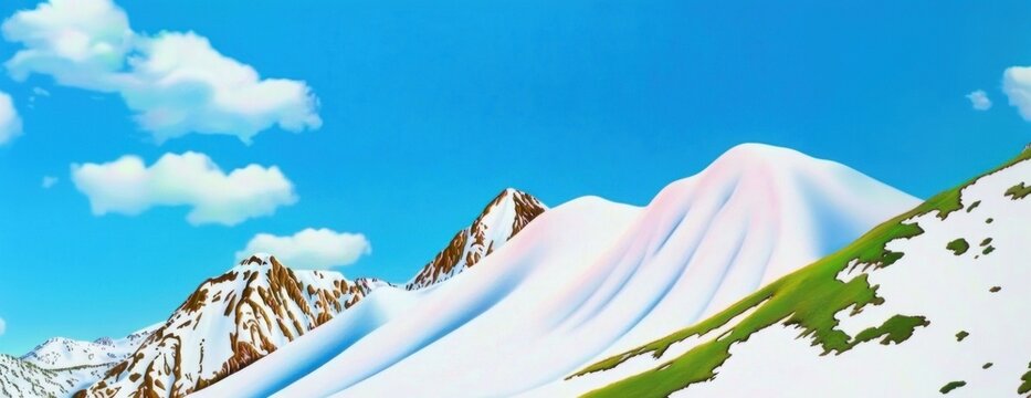 Snowy mountain borders landscape scenery nature.