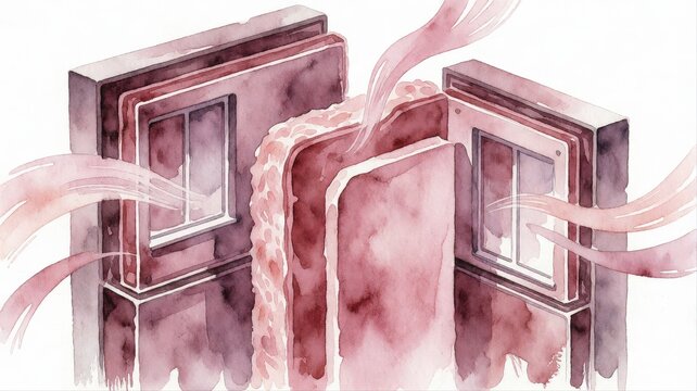 Abstract watercolor depiction of multiple open books with flowing ribbon-like elements