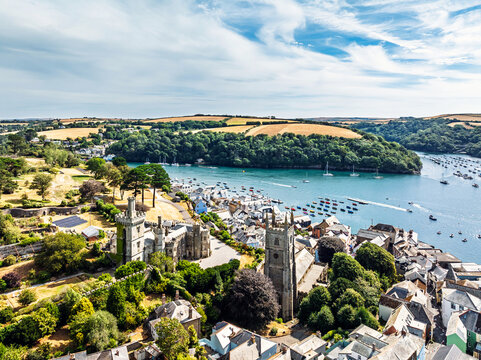 Fowey from a drone, River Fowey, Cornwall, England