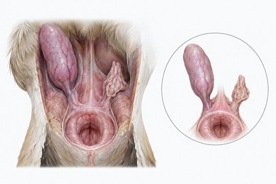 Juvenile and adult avian bursa anatomical illustration