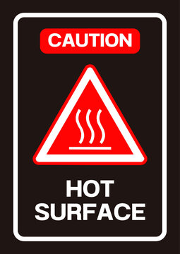 Hot surface caution sign with heat symbol, warning of burn hazards from elevated surface temperatures.