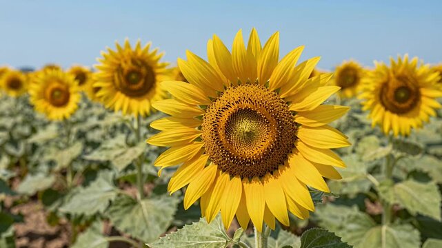 sunflowers field bright yellow blooms under blue sky