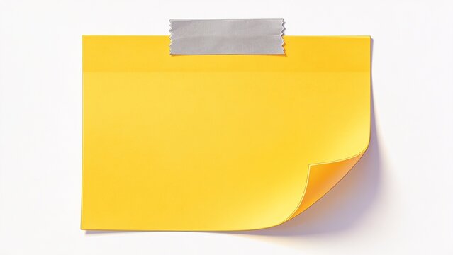 features a digital illustration of a yellow sticky note with a curled bottom right corner, giving it a three-dimensional appearance. The note is square-shaped and has a smooth texture, with a bright, 