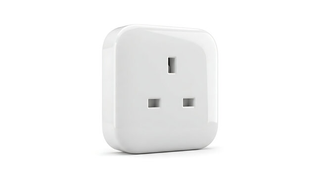 British type G electrical wall outlet adapter in clean white plastic for household appliances power supply.
