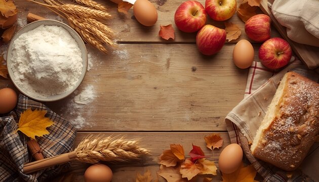 Autumn Baking Ingredients with Fresh Bread