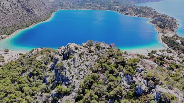 Aerial View of Lake Vouliagmeni near Loutraki, Corinthia, Greece