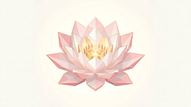 Pink lotus flower symbol in delicate low poly geometric style for wellness spa and mindfulness meditation branding.
