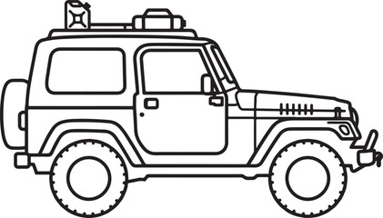 Fototapeta premium Hand drawn black white off-road jeep SUV line art illustration