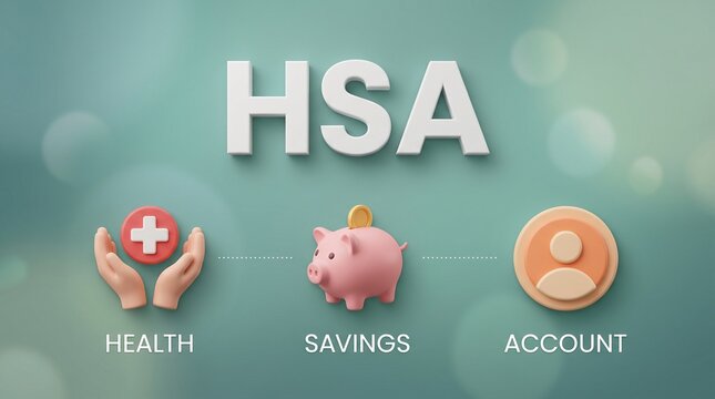 HSA health savings account concept, medical financial planning icons, healthcare investment and insurance coverage symbols