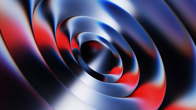 A 3d rendering displays a metallic concentric ripple vortex