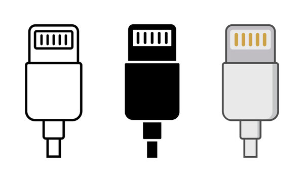 Lightning port symbol. Smartphone charging cables connector icon. Transparent vector and PNG