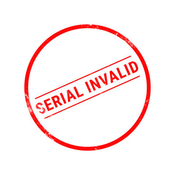 A vibrant red circular rubber stamp boldly indicates serial number invalidity with clear text presented on a clean white background for emphasis
