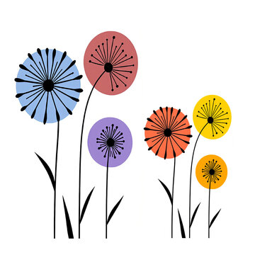 set of dandelion flowers,art,flowers,seamless pattern