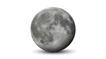 Obraz premium Detailed 3D render of the full moon isolated on a white background featuring crater textures and soft realistic shadows for space exploration