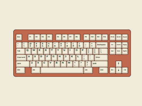 Retro Mechanical Keyboard Illustration with Brown Case and Beige Keycaps.