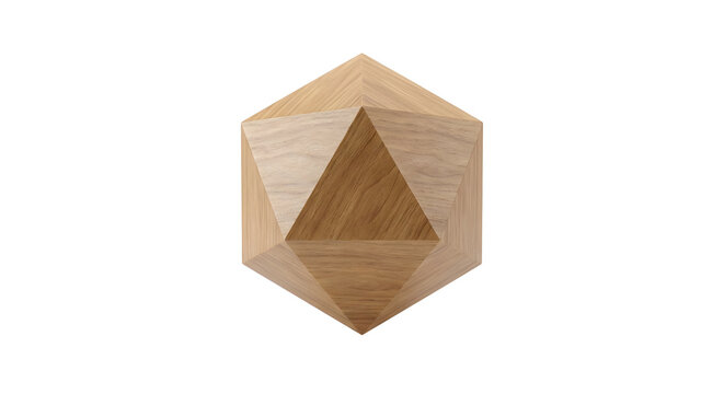 Geometric wooden icosahedron polyhedron design element