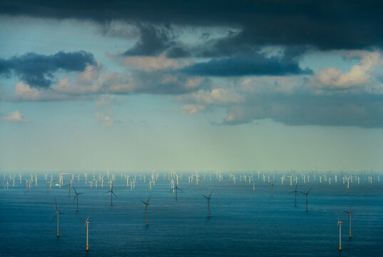 Offshore wind turbines at wind farm in the North Sea the Netherlands