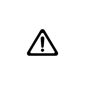 Warning icon. Solid black glyph of a warning triangle for alert caution and error interface.