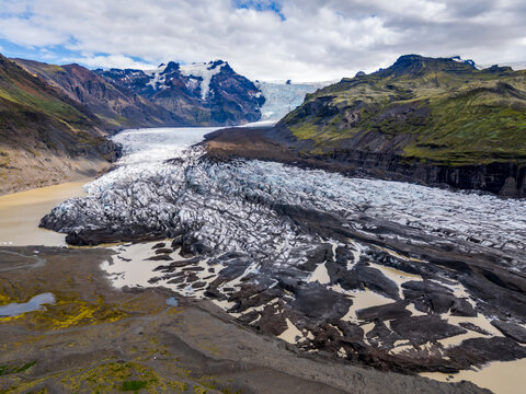 Aerial view of Sv�nafellsj�kull glacier in Iceland under cloudy sky