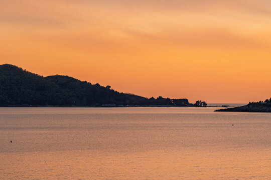 Sunset colors Budva bay in Montenegro