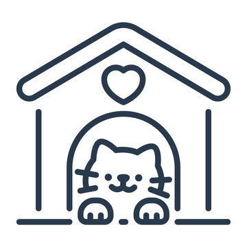 Line Art Cat House Icon for Animal Shelter Branding