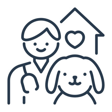 Line Art Veterinarian Icon with Dog for Pet Healthcare Branding