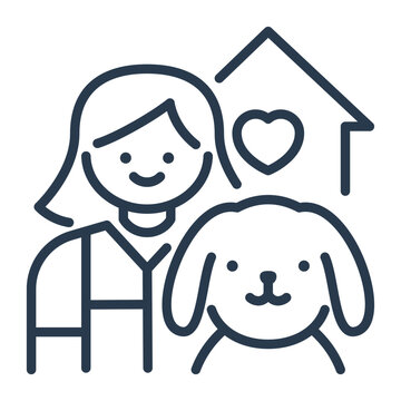 Line Art Woman and Dog Icon for Veterinary Clinic Branding