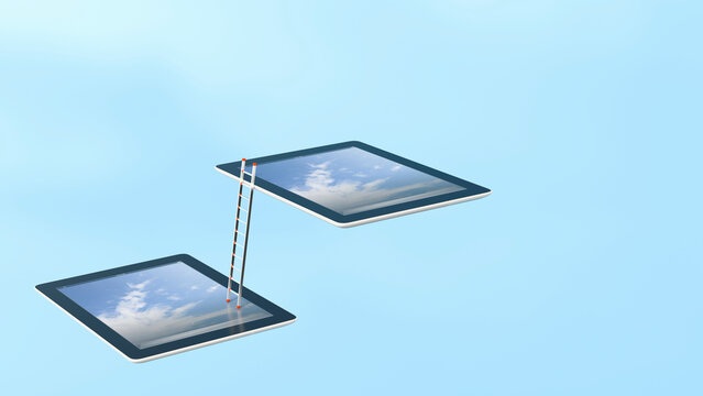 Two tablets connected with ladder, 3D Rendering