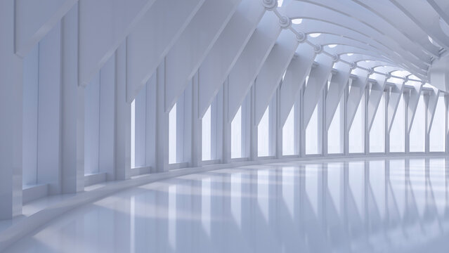 Empty hall in a modern building, 3D Rendering