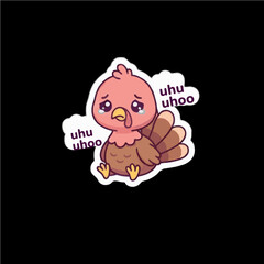 Fototapeta premium Cute Crying Turkey Character Sad Expression Sticker Vector Illustration 