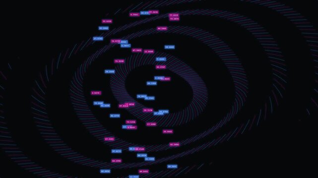 Abstract digital vortex motion background with glowing particles