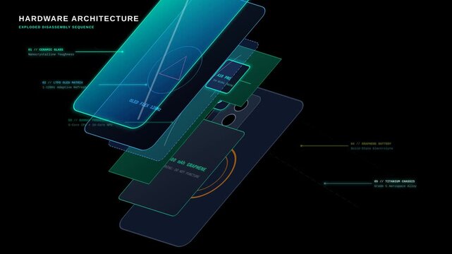 Exploded View Animation of a Futuristic Smartphone Hardware Architecture and Internal Components