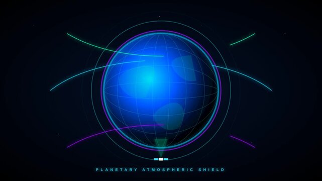 Futuristic Digital Planetary Atmospheric Shield Satellite Interface Motion Graphics Animation